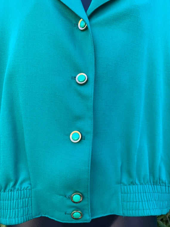 Vintage 1980s Russ Green Bomber Jacket, Button Do… - image 3