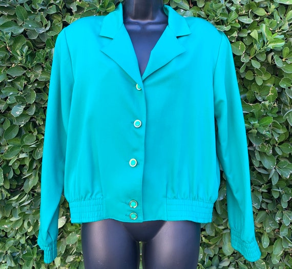 Vintage 1980s Russ Green Bomber Jacket, Button Do… - image 1