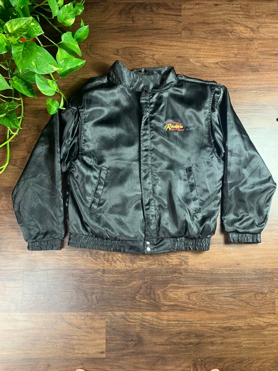 Vintage Riviera Satin Bomber, Vintage Casino Blac… - image 2