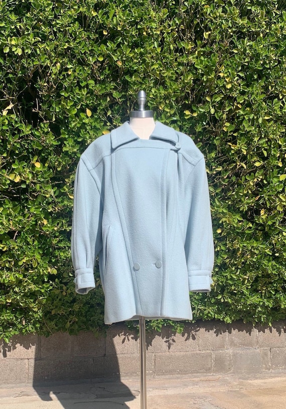 Vintage 80s Escada, Powder Blue Coat, Oversized Coat,… Gem