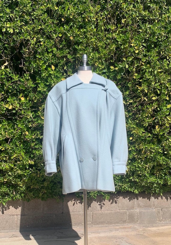 Vintage 80s Escada, Powder Blue Coat, Oversized Co