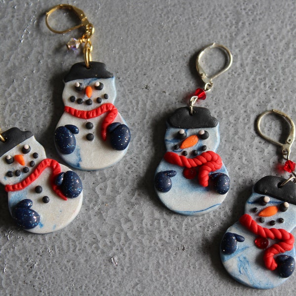 Snowman Earrings Christmas Earrings Christmas Jewelry Handmade Earrings Snowman Christmas Earrings Polymer Clay Earrings Holiday Jewelry