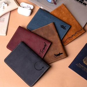 Funda de cuero personalizada para pasaporte, funda de cuero con opción de personalización, estuche para pasaporte, billetera de cuero genuino para regalo.