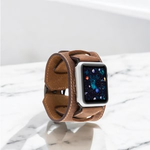 Custom Leather Apple Watch Cuff, 38, 40, 41, 42, 44, 45, 49 mm Handmade Samsung Galaxy, Watch Strap Personalized Galaxy Fitbit, Pixel band