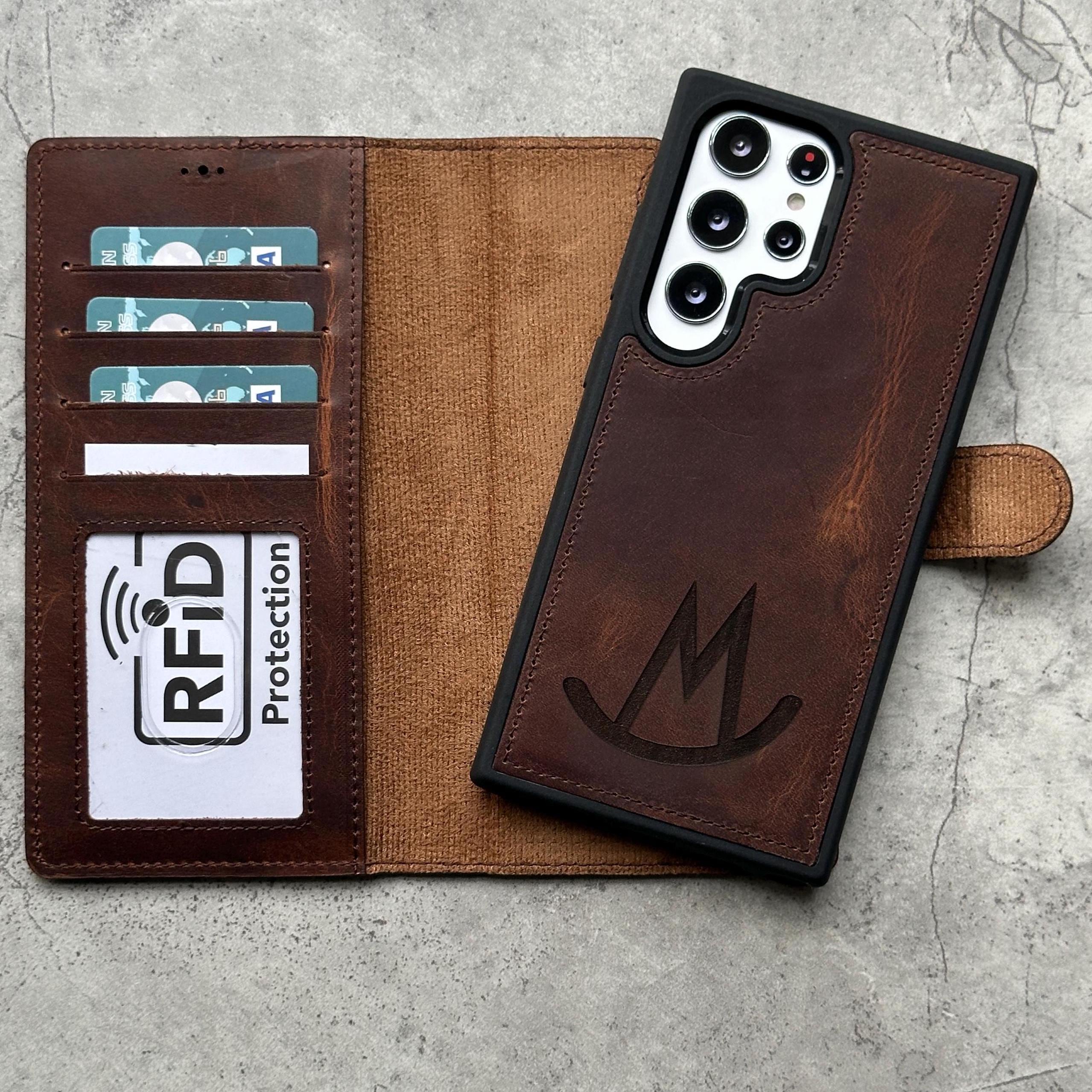 Samsung Galaxy S25 Ultra RFID Blocker Leather Wallet, Custom Leather Samsung Phone Case, Galaxy Wallet Case S25, S24, S23, S21, S20, Note 20
