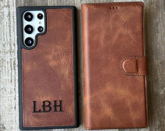 Leather Phone Case, Galaxy S26, S25, S24, S23, S22, S21, S20, Note 20, Detachable Phone Case, Custom Wallet Case