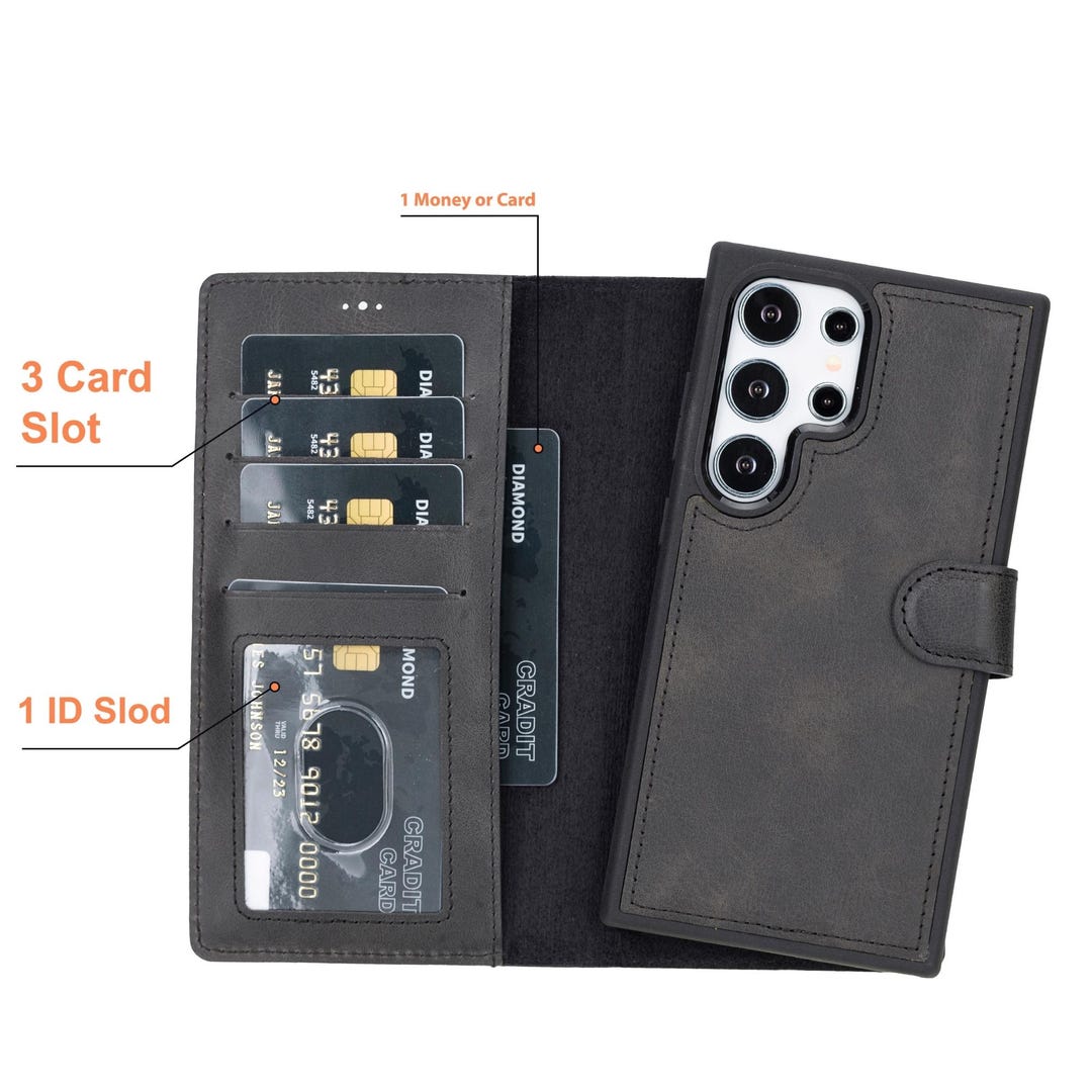 Galaxy S25 Ultra Leather Wallet Case, RFID Blocking Card Holder, Custom