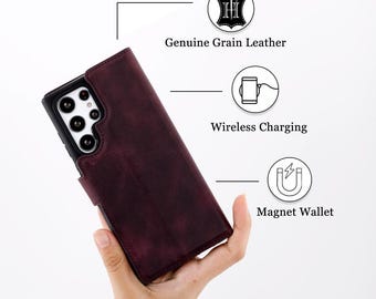Personalized Premium Leather Wallet Case for Galaxy S25 Ultra RFID Blocking Custom Engraved Samsung Cover with Card Holder for S25, S24, S23