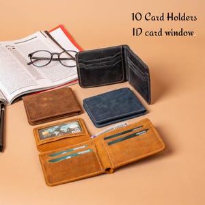 Handgefertigte Brieftasche aus echtem Leder, personalisierte dreifache Brieftasche aus Leder für Herren, schlankes Design mit 10 Kartenhaltern und Bargeldtasche, Geburtstagsgeschenke