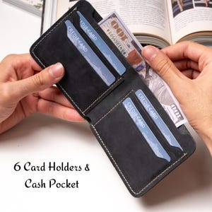 Cartera de cuero genuino personalizada para hombres, diseño delgado con 6 tarjeteros y bolsillo para efectivo, billetera plegable de cuero para hombres, billeteras personalizadas para regalar