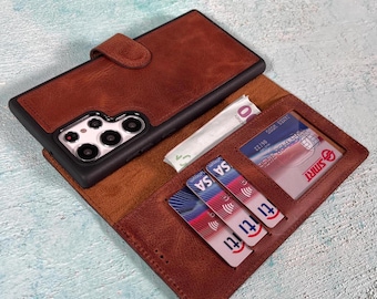 Leather Samsung Case, Galaxy S25, S24, S23, S22, S21, S20, Note 20, Detachable Phone Case, Custom Samsung Wallet Case, Galaxy Card Holder