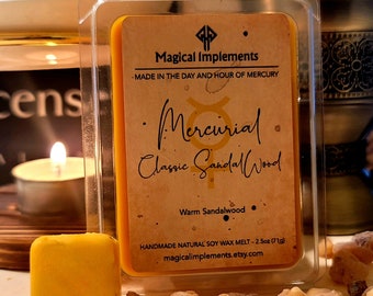 Mercurial Classic Sandalwood Scented Soy Wax Melt - Handcrafted for Mercury Rituals, 2.5oz, Aromatherapy Purifies and Improves Concentration