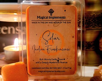 Solar Indian Frankincense Scented Soy Wax Melts, Handcrafted for Sun Rituals, 2.5oz. Raises the Vibrations of Places. Promotes Astral Travel