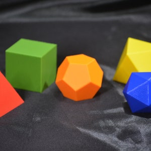 Platonic Solids: Tetrahedron, Cube, Dodecahedron, Icosahedron, Octahedron