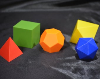 Platonic Solids: Tetrahedron, Cube, Dodecahedron, Icosahedron, Octahedron