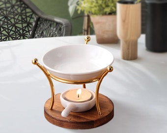 European Metal And Wooden Oil Burner Wax Warmer, Delicate Romantic Ceramic Tealight Candle Holder Oil Burner