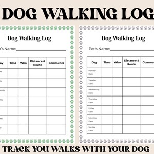 Dog Walking Log Printable, Dog Exercise Tracker, Pet Walking Chart, Dog Training Journal, Dog Walk Record Sheet, Canva Template PDF