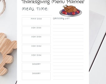 Thanksgiving Menu Planner Printable, Thanksgiving Meal Planner, Holiday Dinner Organizer, Thanksgiving Grocery List, Fall Dinner Planner PDF