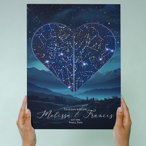 Mapa estelar personalizado por fecha, Impresión personalizada de mapa estelar, Regalo romántico único, Impresión de primera fecha, Regalo para novia, Póster El cielo nocturno