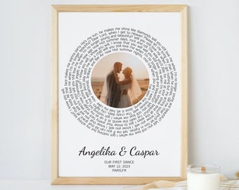 Disco in vinile personalizzato con canzone, stampa del testo della canzone del primo ballo, regalo per anniversario di matrimonio, regalo musicale personalizzabile, regalo con foto