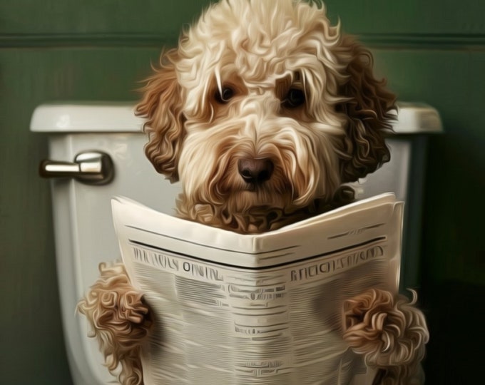 Custom Funny Dog Portrait, Dog in Toilet Bathroom Wall Art, Pet in Bathtub Print, Cute Bathroom Poster Decor