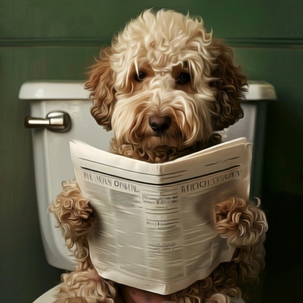 Personalisiertes Hunde Portrait vom Foto, Hund in Toilette Poster, Badezimmer Art Decor, Haustier Portrait, Hund in der Badewanne Druck, Wanddeko, Hund Papa Geschenk