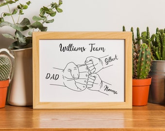 Fist Bump Family Hands with Name, Daddy Fist Bump, Father's Day Gift For Dad, Father and Children, for Daddy from Kids, Fist Bump Print