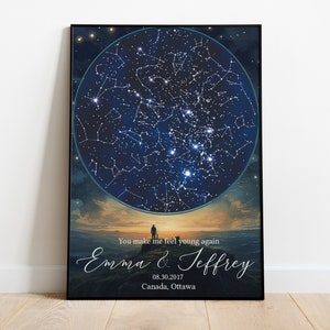 Custom Star Map by Date, Personalized Constellation Map, Gifts for Couples, Engagement Gifts, Anniversary Gift for Her, Custom Star Chart