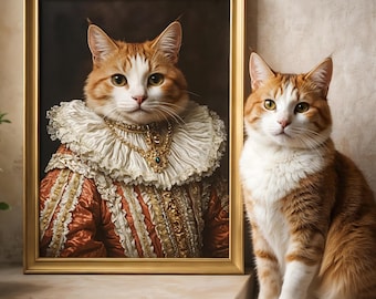 Custom Royal Pet Portrait from Photo, Renaissance Cat Dog Painting, King Queen Pet Art, Victorian Cat Art, Personalized Pet Portrait Gift