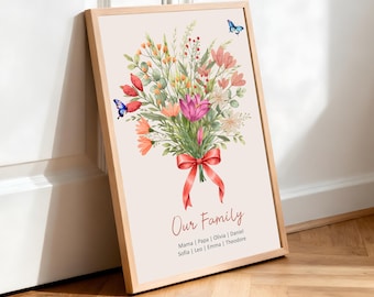 Mother’s Day Gift, Family Bouquet Wall Art, Bonus Mom Gift Idea, Our Family Garden, Family Birth Flower Print, Custom Family Garden Poster