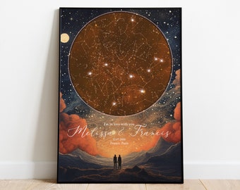 Custom Star Map by Date, Personalized Night Sky Print, Wedding Anniversary Birthday Gift, Digital Poster or Canvas