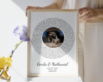 Custom Song Lyrics Record Print with Photo, Wedding Anniversary Gift for Him, Song Romantic Personalized Music Gift, 1 Anniversary Present