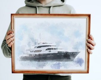 Aangepaste bootschildering gepersonaliseerde tekening, portret jachtboot, cadeau voor bootliefhebber, aquarel bootschets, aquarel portret