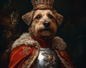 King Dog Portrait, Renaissance Pet Painting, Royal Pet King Portrait Painting, Custom Regal Pet Portrait, Dog Portrait from Photo, Wall Art