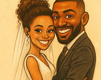 Personalized Wedding Caricature Couple Portrait, Custom Digital Art From Photo, Commissions Portrait