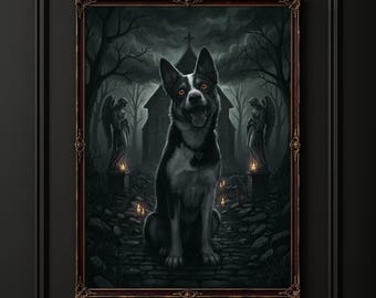 Halloween Pet Art, Dog Gothic Portrait from Photo, Personalized Halloween Pet Illustration, Cemetery Art, Dog Mom Gift, Dog Goth Wall Art