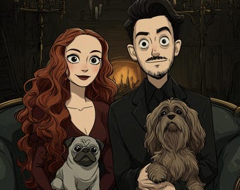 Custom Gothic Couple Portrait from Photo, Dark Romance Digital Art, Spooky Halloween Anniversary Gift, Personalized Wall Art