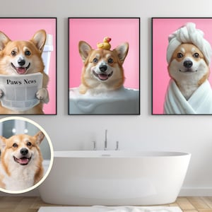 Dog In Toilet, Custom Pet Portraits, Pet in Bathtub, Funny Pet Portrait, Bathroom Dog Wall Art, Dog Bathroom Art, Pet Gift