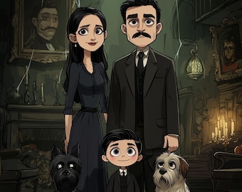 Custom Gothic Family Portrait from Photo, Personalized Spooky Couple and Pet Portrait, Halloween Wall Art, Dark Home Decor Gift