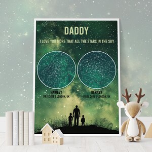 Carte des étoiles personnalisée par date - cadeau fête des pères, impression constellation, impression numérique, cadeau pour papa, le jour où vous êtes devenu mon père, carte du ciel personnalisée