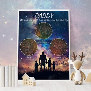 Cadeau carte constellation ciel nocturne pour papa, carte des étoiles personnalisée par date, cadeaux de vacances, le jour où vous êtes devenu mon père, cadeau pour la première fois papa