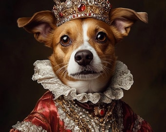 Royal Pet Portrait from Photo, Custom Dog Painting Canvas, Renaissance Cat Art, Regal Pet Portrait, Personalized Funny Pet Wall Decor