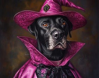 Commission Witch Pet Portrait, Custom Halloween Dog Digital Painting from Photo, Personalized Seasonal Gift for Dog Mom or Dog Dad
