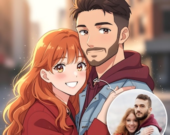 Custom Anime Portrait from Photo, Anime Couple Portrait, Cartoon from Photo, Personalized Anime Art, Couples Gift, Anime Pet Portrait