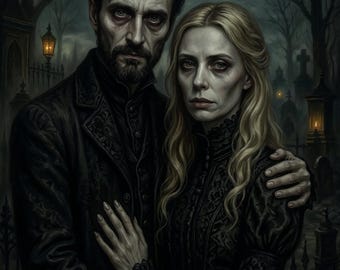 Halloween Couple Portrait from Photo, Gothic Custom Poster, Dark Fantasy Personalized Art