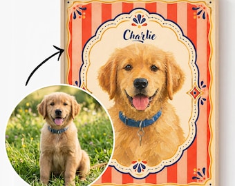 Custom Dog in Frame Poster from Photo, Labrador Retriever Personalized Portrait, Dog Cafe Wall Art, Pet Cafe Decor, Pet Portrait Drawing