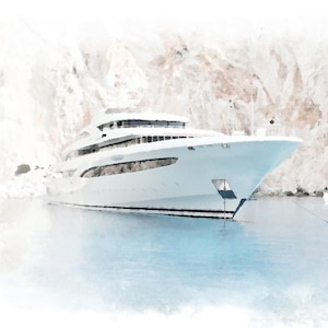 Personalized Yacht Watercolor Portrait, Boat Portrait, Gift for Boat Lover, Custom Yacht Portrait from Photo, Boat Painting, Gift for Him