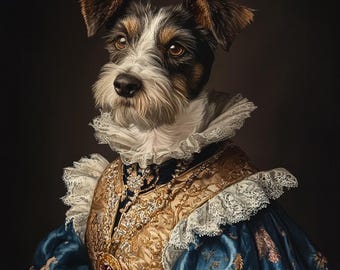Spersonalizowany portret zwierzaka w stylu renesansowym ze zdjęcia, królewski obraz psa, królewski portret kota, królewska sztuka dla zwierząt, spersonalizowany prezent dla zwierzaka