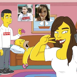 Simpson Portrait, Simpson Drawing, Cartoon Illustration, Simpsons Me Caricature, Simpsons Family Portrait, Love Her Gift, Mother's Gift