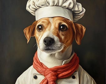 Chef Dog Portrait from Photo, Kitchen Dog Wall Art, Trendy Kitchen Poster Wall Art, Custom Funny Dog Art Prints, Kitchen Print for Dog Lover